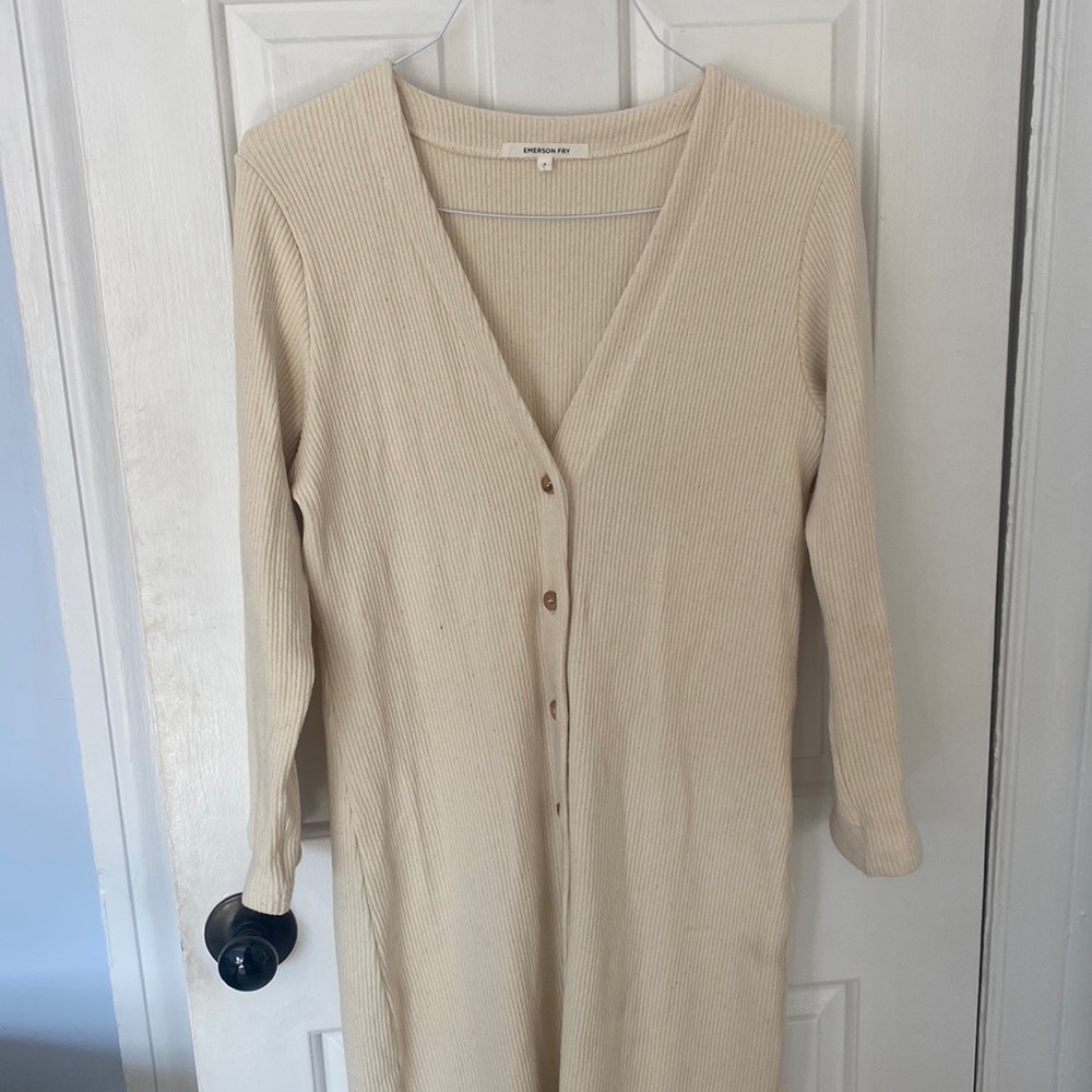 EMERSON FRY Long V Neck Dress - Natural Organic